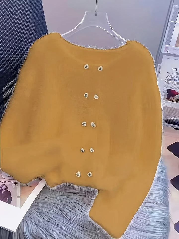 Luna – Fluffy Heart-Button Knit Sweater